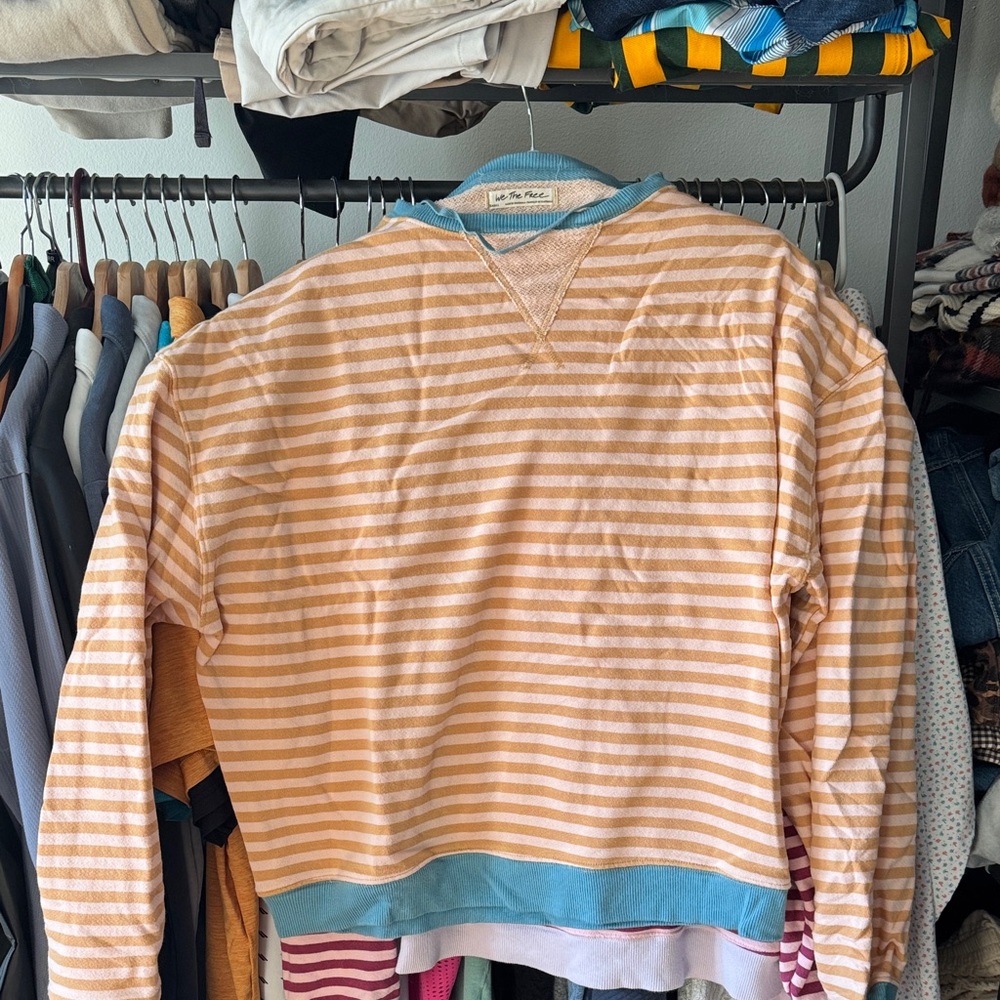 Free People Striped Sweater in Peach and Blue